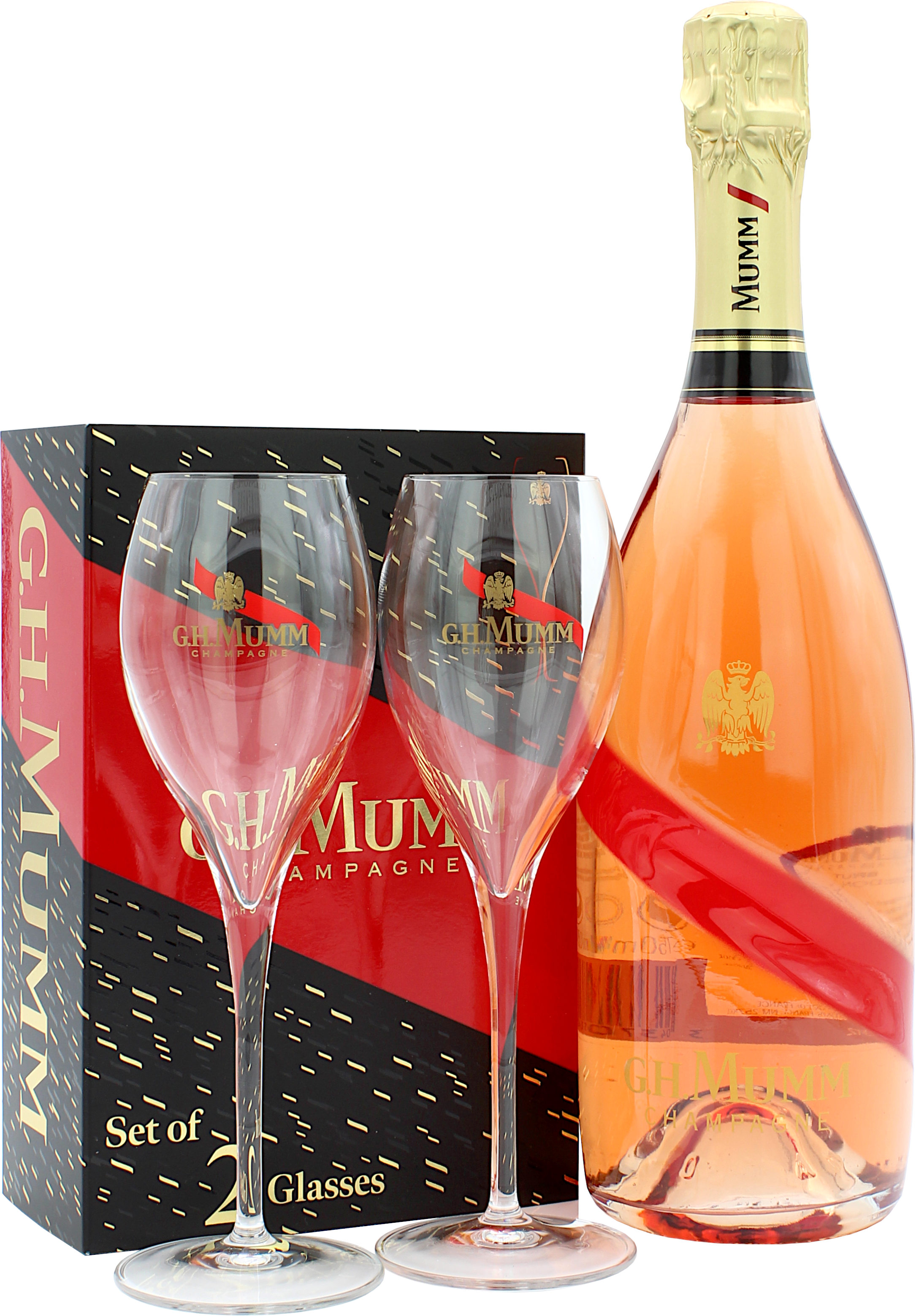 Champagner G.H. Mumm Cordon Rosé Geschenkset mit 2 Flute Gläsern 12.0% 0,75l
