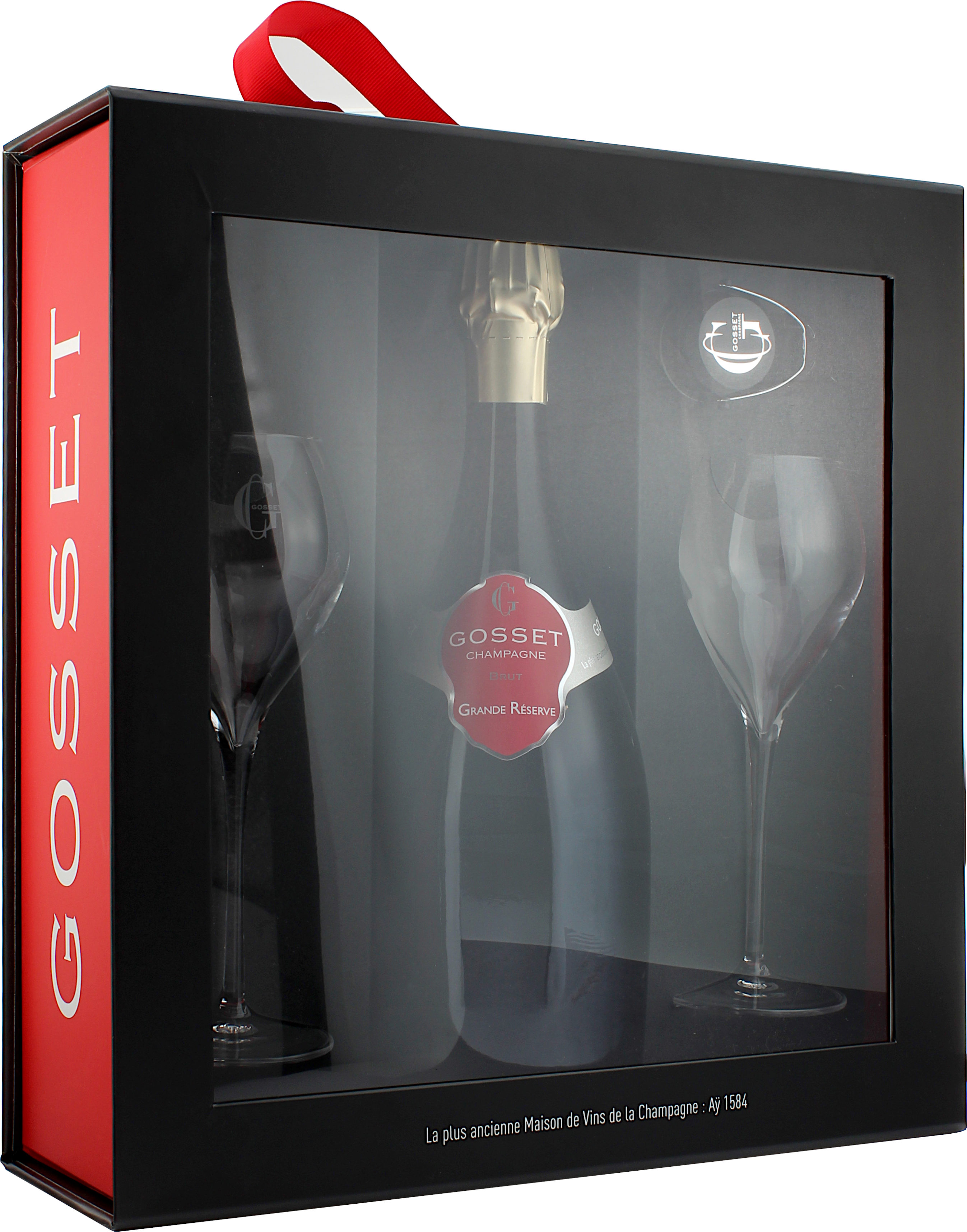 Gosset Grande Réserve Brut Champagne im Geschenkset mit zwei Gläsern und Bottle Stopper 12.0% 0,75l